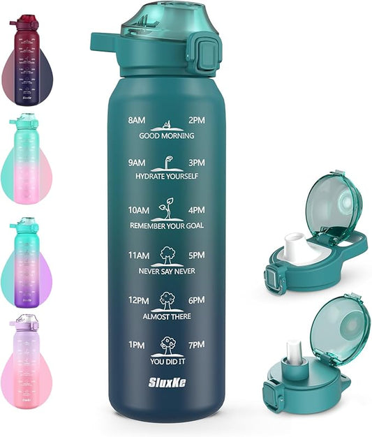 Sports Water Bottle 18/10 Stainless Steel 32oz with 2Lids, 1000ml Insulated Water Bottle Double Walled with Handle, Metal Canteen Keep Cold 48H Hot 24H for Men, Women & Kids