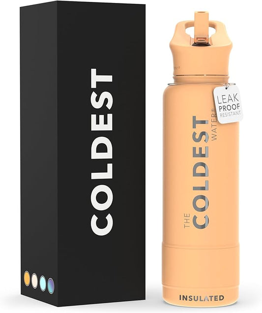 Coldest Sports Water Bottle with Straw Lid Vacuum Insulated Stainless Steel Metal Thermos Bottles Reusable Leak Proof Flask for Sports Gym (40 oz, Sahara Tan)