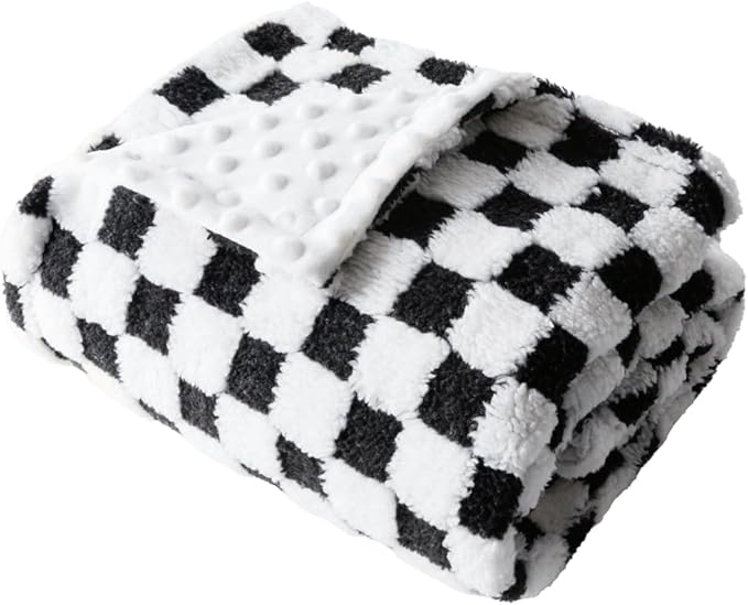 Soft Checkered Baby Blankets for Unisex Girls or Boys Breathable Gender Neutral Nursery Double Layer Blankets with Dotted Backing for Newborn Toddlers (30” X 40”)