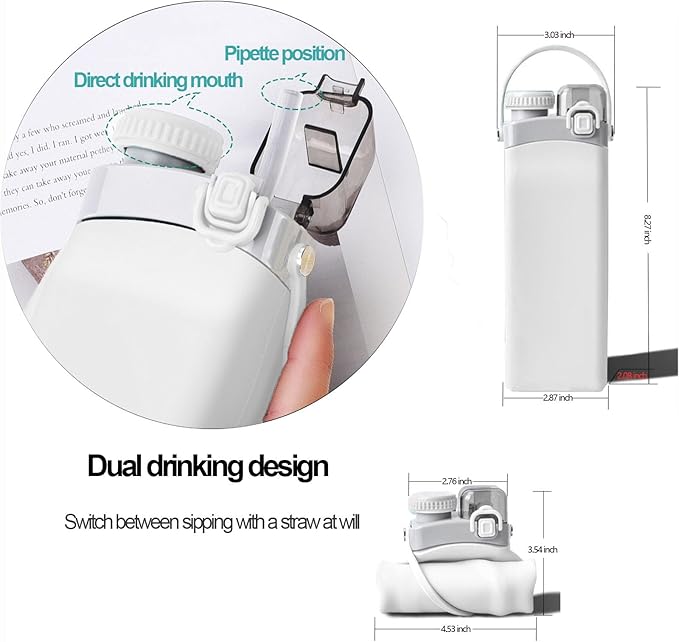 THAIOXYH® Collapsible Water Bottle 20 oz（600ml） Silicone BPA Free Reuseable Lightweight Foldable Water Bottles for Traveling Running Hiking Camping Sports (White)