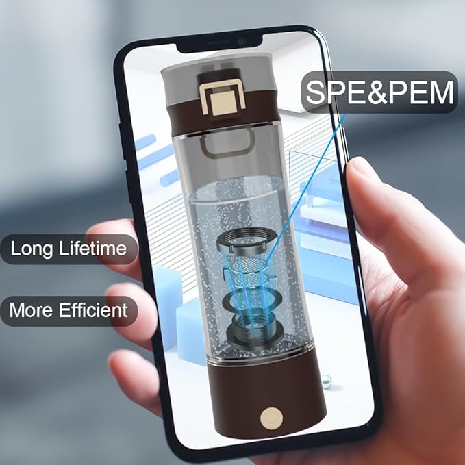 Hydrogen Water Bottle Hydrogen Alkaline Water Generator Ionizer Tritan Hydrogen Rich Water Maker Machine Rechargeable and Portable with SPE and PEM Technology 17Fl oz Tawny