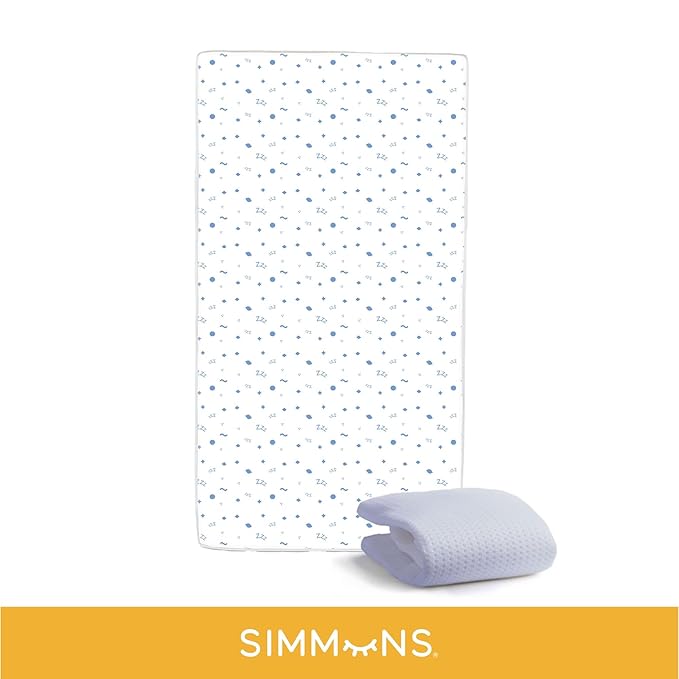 Simmons Kids Carter 6-in-1 Convertible Crib - Greenguard Gold Certified, Grey + Quiet Nights Breathable Baby Bed Crib Mattress and Toddler Mattress (Bundle)