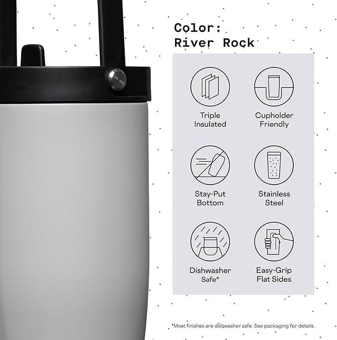 Corkcicle Go Cup XL Insulated Tumbler with Lid and Straw, River Rock, 30 oz – Reusable Water Bottle Keeps Beverages Cold for 12hrs – Cupholder Friendly Tumbler, Leak-Proof Design