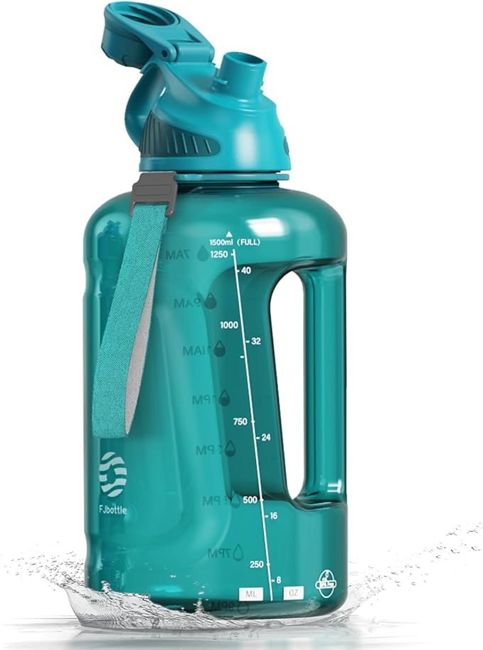Large Half Gallon Water Bottle with Time Marker, 54 oz BPA Free Tritan Big Sport Jug with Magnetic Lid and Handle -Leak Proof Sports Water Bottle for Fitness,Gym, Outdoor and Home