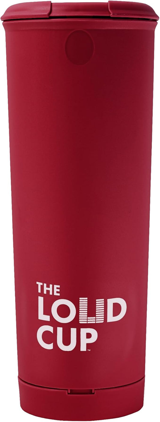 The LoudCup 20 oz Tumbler + Integrated Stadium Horn (Cardinal Maroon) - Reusable Water Bottle for Sports Fans - Worlds Loudest Cup for Noisy Fans on Game Day & Tailgating
