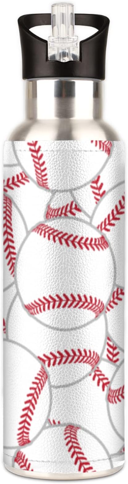 Stainless Steel Sports Water Bottle with Straw, 20 oz Vacuum Insulated Cup, Keeps Hot Cold Canteen Water Bottles For Cycling Travel Hiking (baseball)