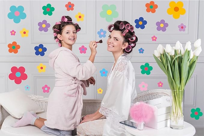 Pink Flower Wall Decals - Flower Peel and Stick Wall Stickers Vinyl Peony Floral Wall Stickers Pastel Flower Decor for Girls Bedroom Nursery Classroom Living Room (Colorful Flower)