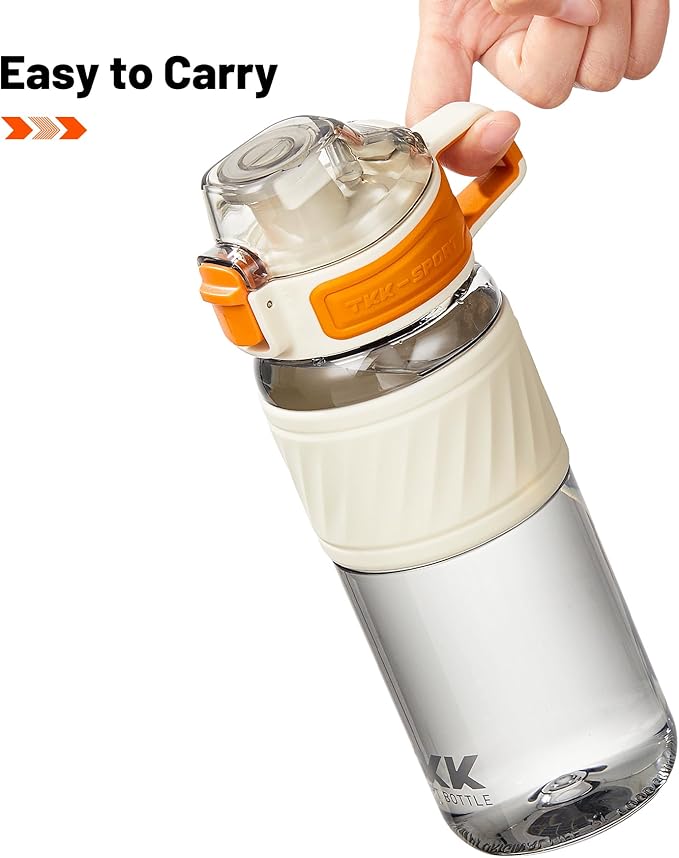 TKK 20oz Sports Water Bottles with Removable Straw Durable BPA Free Tritan Bottles Leak-Proof Water Bottles for School, Fitness, Gym, Outdoor, White