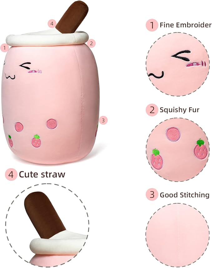 Niuniu Daddy Boba Plushies, 27.6 inches Jumbo Pink Bubble Tea Plush Toy with Big Eyes, Giant Soft Squishy Milk Tea Food Stuffed Animals for Kids, Huge Kawaii Cuddle Pillow