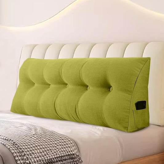 Large Triangular Headboard Pillows Long Backrest Positioning Support Bolster Cushion for Daybed Fluffy Quality Plush Body Wedge Pillow with Removable Cover(Yellow Green-Twin/Twin XL-39x8x20 in)