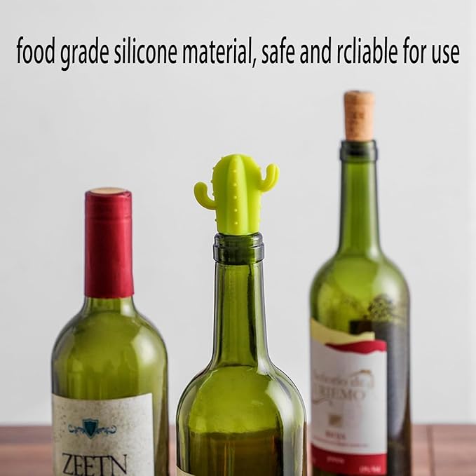 Cactus Silicone Wine Bottle Stoppers,Cute Wine Accessories, Reusable Wine Beverage Corks, for Gifts, Bar, Holiday Party, Wedding (10, M)