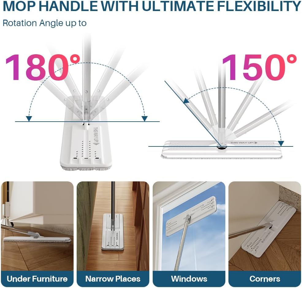 JOYMOOP Mop and Bucket Set, Dust Mops for Floor Cleaning, Wall Mop with 8 Microfiber Mop Head Replacement