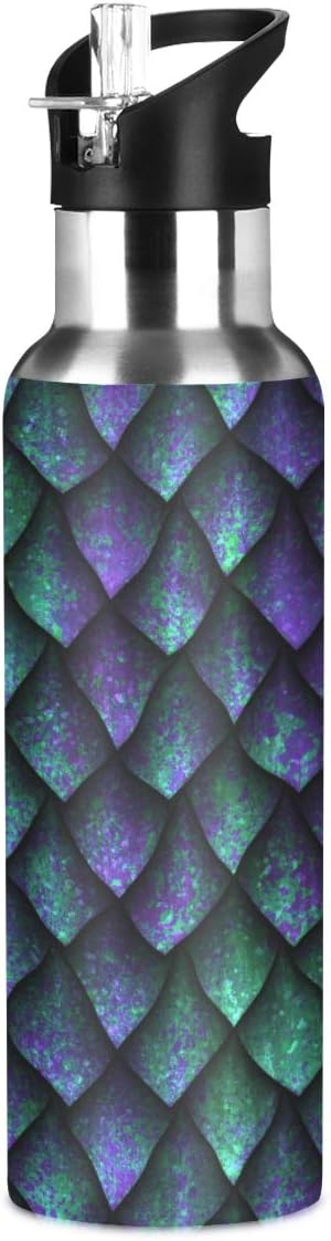 Dragon Scales Texture Stainless Steel Water Bottle with Straw, BPA Free Reusable Leakproof Water Jug for Fitness Camping Outdoor Sports