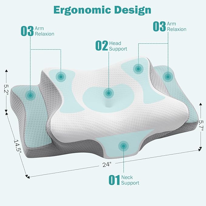 Hansleep Adjustable Cervical Pillow for Neck Pain, Ergonomic Memory Foam Neck Pillow for Sleeping with Breathable Pillowcase, Orthopedic Contour Neck Pillow for Side Back Stomach Sleeper, White