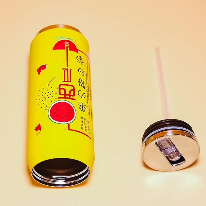 Kawaii Water Bottles Stainless Steel Water Bottle Kawaii Water Bottle with Straw Japanese Water Bottle Insulated (500ml/16.10oz，Yellow Watermelon)