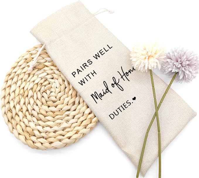 Maid of Honor Proposal Wine Bag Gift,Gift for Bridesmaid,Wedding Wine Bag Gift,Burlap Wine Bag,Bridal Shower,Engagement, Bachelorette Party Favor,Reusable Wine Bag - Pairs Well With Maid of Honor