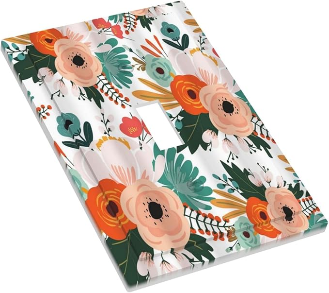 Rustic Floral Boho Colorful Flower 1 Gang Light Switch Covers Single Toggle Wall Plate Decorative Switchcover Electrical Switchplate for Farmhouse Bathroom Bedroom Kitchen Decor