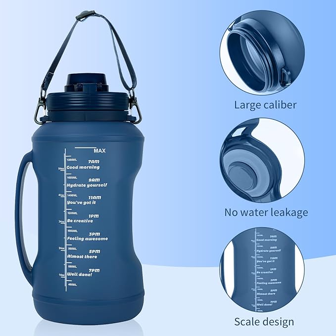 Collapsible 64oz Water Bottle with Handle & Straw - Spill-Proof Foldable Silicone Bottle for Men/Women (Blue, 2L)