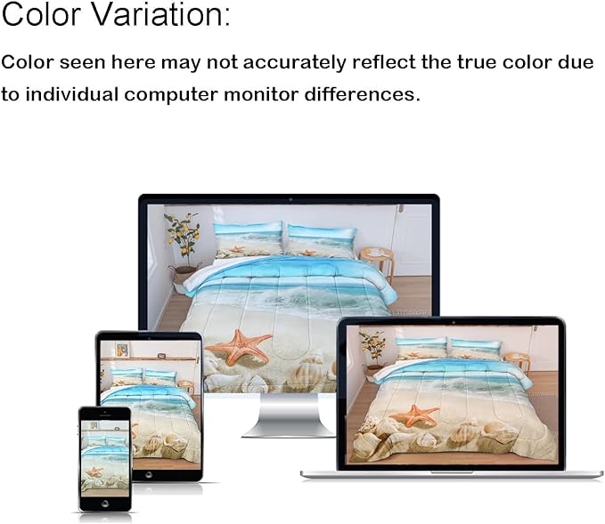 Bedbay Beach Bedding California King Coastal Comforter Set Boys Girls Beach Theme Room Decor Starfish Seashore Beach Quilt Set 4 Pcs Beachy Duvet Insert Down Comforter for All Seasons(104" Wx96 L)