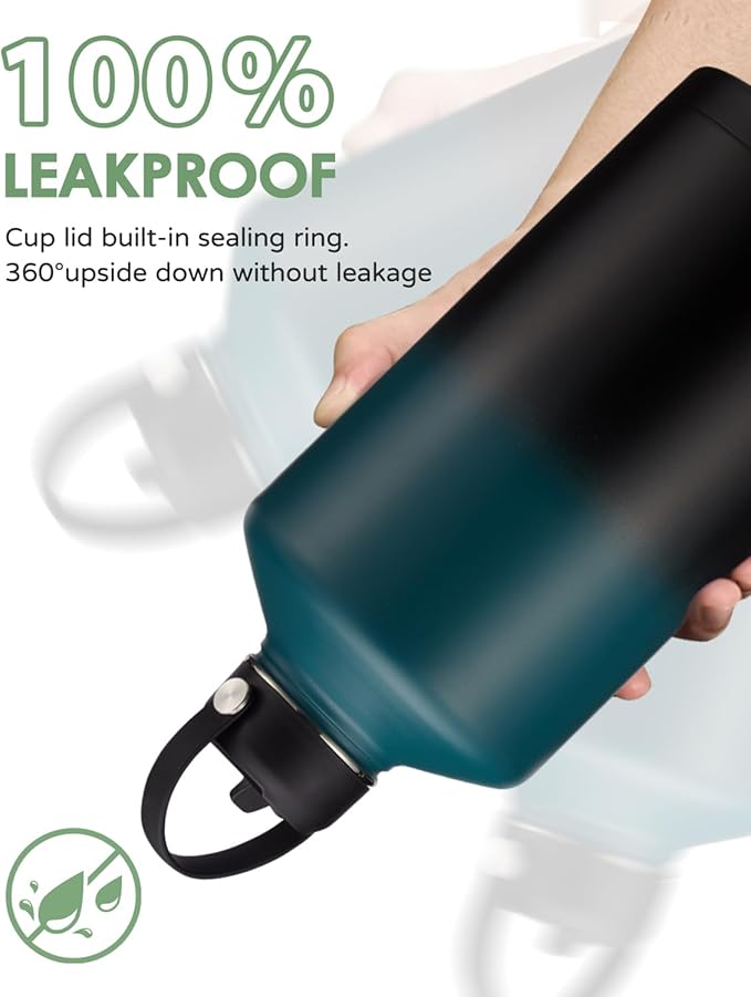 Gallon Water Bottle Insulated 128oz - Stainless Steel Water Bottles Keep Cold 48H, Fitness Sports Water Bottle with Straw & Spout Lid, Paracord Handle, Carrier Bag with Strap,Black 128 OZ Jug