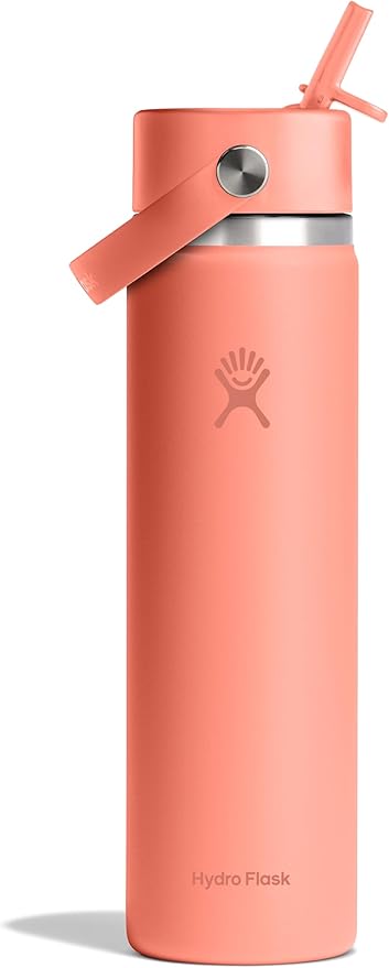 HYDRO FLASK Wide Mouth vacuum insulated stainless steel water bottle with leakproof closeable straw lid for cold water drinks, sports, travel, car and school