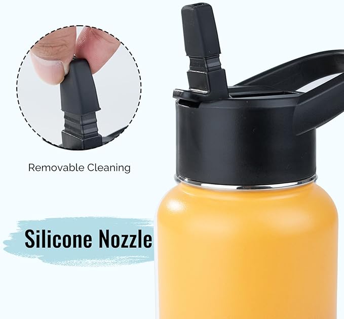 Stainless Steel Water bottle with Straw & Wide Mouth Lid, Wide Rotating Handle, 40oz Double Wall Vacuum Insulated Water Bottle Leak Proof, BPA Free, Keep Cold and Hot, 40oz, Yellow Gradient