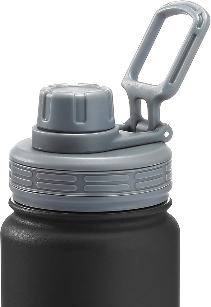 STOVER 25oz Insulated Water Bottle, Wide Mouth Double-Walled Stainless Steel- Vacuum Sealed, Leakproof, Durable, Slim Design Fits in Cup Holder- Flip Top Lid/Spout for Travel- Women/Men (Black)