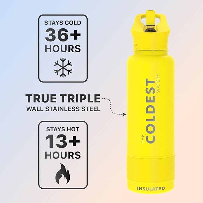 Coldest Sports Water Bottle with Straw Lid Vacuum Insulated Stainless Steel Metal Thermos Bottles Reusable Leak Proof Flask for Sports Gym (Rocket Yellow, 40 oz)
