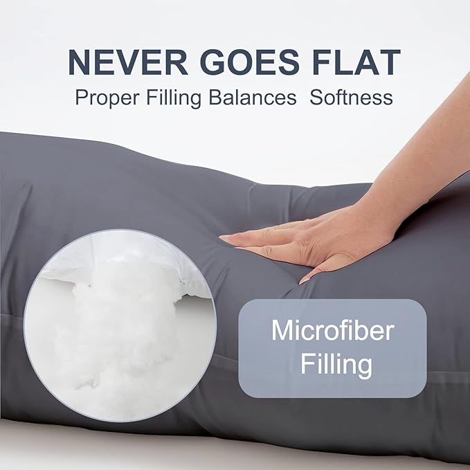 DOWNCOOL Large Body Pillow Insert- Breathable Full Body Pillow for Side Sleeper - Soft Long Bed Pillow for Adults - 20 x 54 inch (Grey)