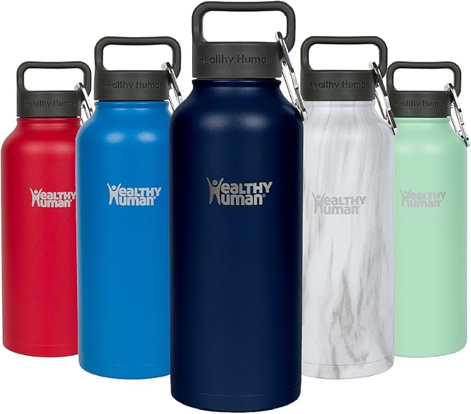Healthy Human Stainless Steel Water Bottle | Double Walled Vacuum Insulated Water Thermos for Adults | Eco-Friendly Travel Bottles with Leak Proof Lid (Navy Blue, 32 oz/ 946 ML)