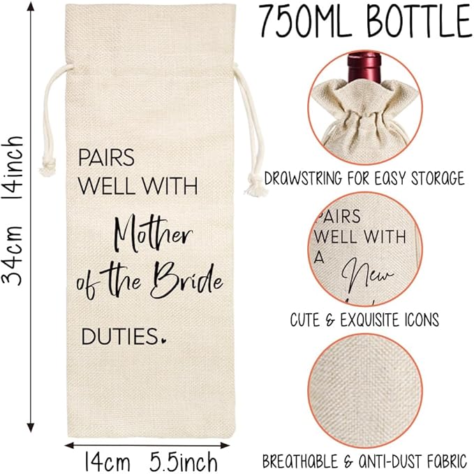 Qubereeree Mother of the Bride Wine Bag Gifts, Pairs Well with Mother of the Bride Duties Wedding Gifts for Bride's Mother from Daughter, Mother-in-Law Wine Bag Wedding Shower Gifts-19
