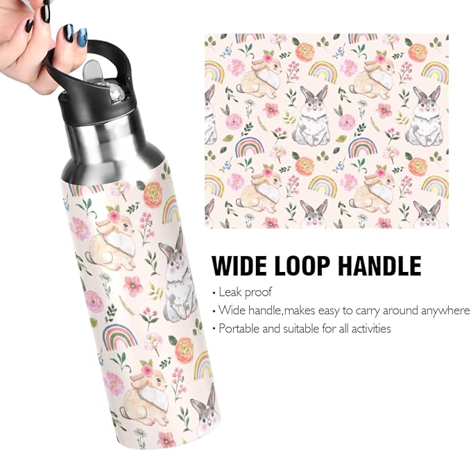 MNSRUU Insulated Water Bottle with Straw, Rainbow and Unicorns Stainless Steel Flasks for Sports Cycling Hiking School