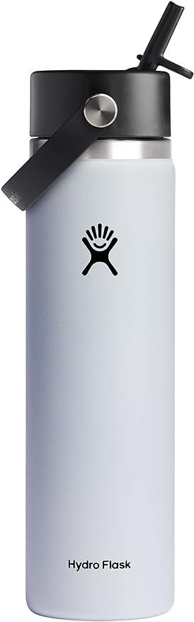 HYDRO FLASK Wide Mouth vacuum insulated stainless steel water bottle with leakproof closeable straw lid for cold water drinks, sports, travel, car and school