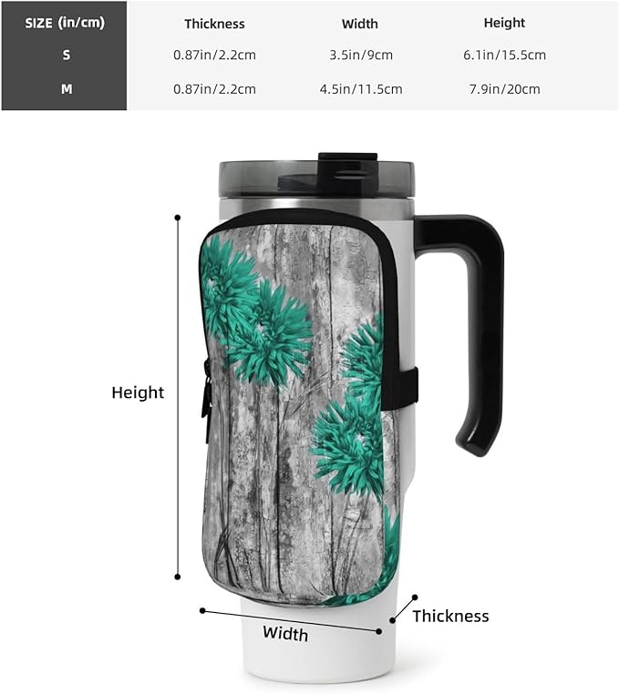 Water Bottle Pouch for Stanley Cup 40oz 30oz,Personalized Gym Purse for Men Women, Tumbler Pouch with Versatile Pocket Water Bottle Bag for Cards, Keys, Phone Botanical Leaf