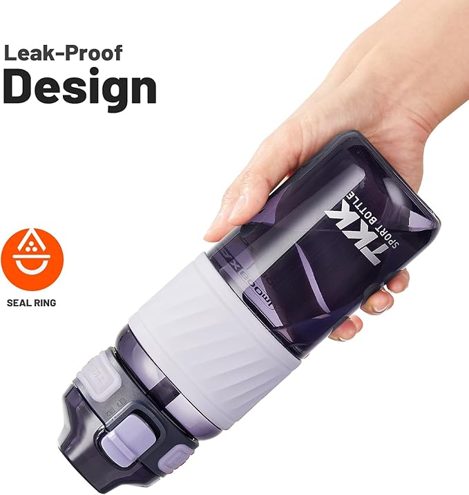 TKK 20oz Sports Water Bottles with Removable Straw Durable BPA Free Tritan Bottles Leak-Proof Water Bottles for School, Fitness, Gym, Outdoor, Purple