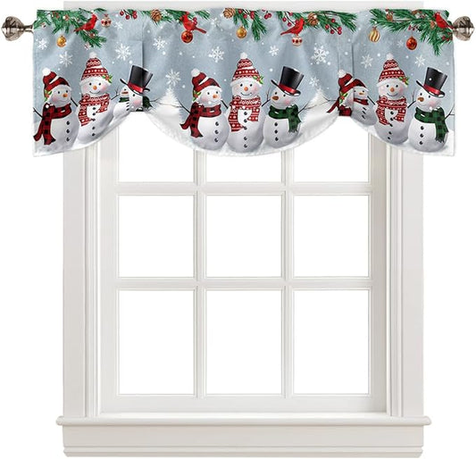 Christmas Blackout Tie Up Valance Curtains for Kitchen Windows Snowman Cardinal Window Toppers Balloon Shades for Living Room/Bathroom/Bedroom,1 Panel,60" X 18" Bluish Grey Winter Holiday