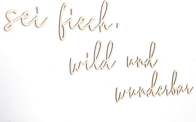 Lettering Wood Sei Frech, Wild und wunderbar - Plywood Words Sign for Decoration, Children's Room Saying Quote, Nursery Wall Art, Wooden Word Text Art (Sei Frech, Wild und wunderbar)
