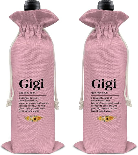 HOIJAUMAI Gift for Gigi Grandma Gift Grandma Gigi Wine Bag Gigi Definition Wine Gift Bags for Birthday Mother's Day (Pink)