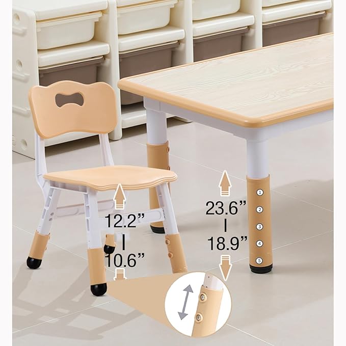 Kids Table and 6 Chair Set - Height Adjustable, Multifunctional Desk, Ergonomically Designed Chairs, Max 300lbs, for Ages 2-10, Classroom, Daycares, Home