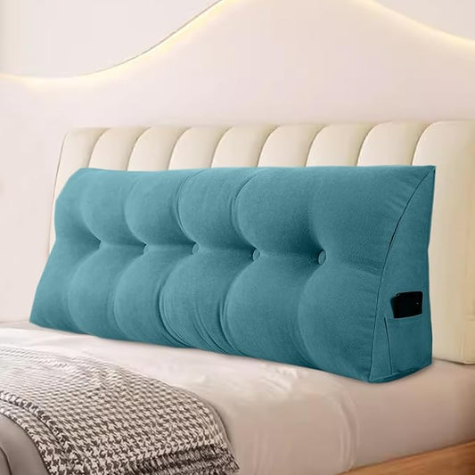 Large Triangular Headboard Pillows Long Backrest Positioning Support Bolster Cushion for Daybed Fluffy Quality Plush Body Wedge Pillow with Removable Cover(Light blue-King-76x8x20in)