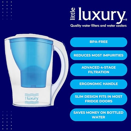 Little Luxury Hawaiian Water Filter Jug with 1 Filter, 85 oz. Pitcher, BPA-Free, Long-Life Carbon Filter, Slim Design, Ergonomic Handle