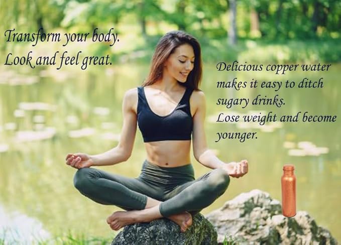 Pure Copper Water Bottle - Handcrafted - Ayurveda health benefits - Large 35 oz - Leak proof - Easy to carry for Sports, Fitness, Yoga, School -Glade Pattern Natural Copper Finish