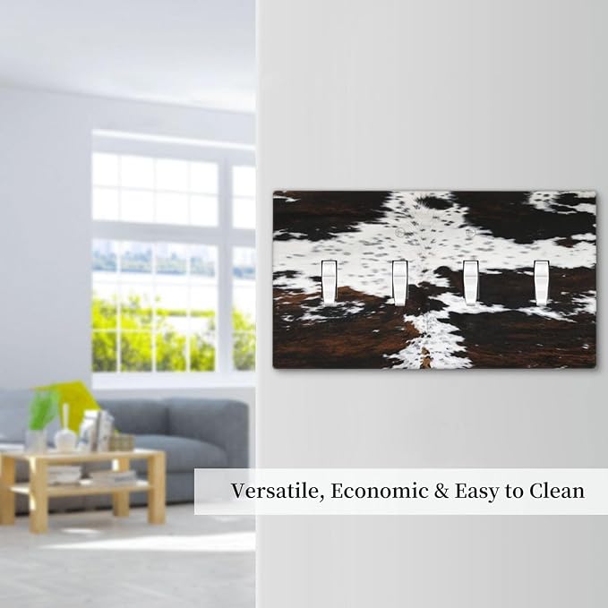 Western Farm Highland Cow Cowhide Quad Toggle Light Switch Cover Decorative 4 Gang Wall Plate Electrical Faceplate Switchplate for Farmhouse Bathroom Bedroom Living Room Decor