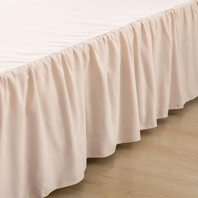 Bed Skirt Queen Size Ruffled Bed Skirts with Split Corners, 14 Inch Drop Dust Ruffle Bed Skirt with Platform, Cream, Queen- 14" Drop