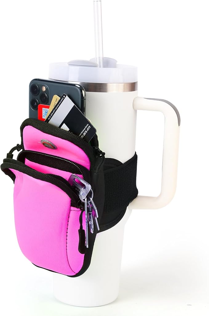 Purse Compatible with Stanley 40 oz and 30 oz Tumbler,Water Proof Purse Cup Holder with Adjustable Strap for Stanley Accessories, Multiple Pockets for Keys,Phone,Card,Rose Red