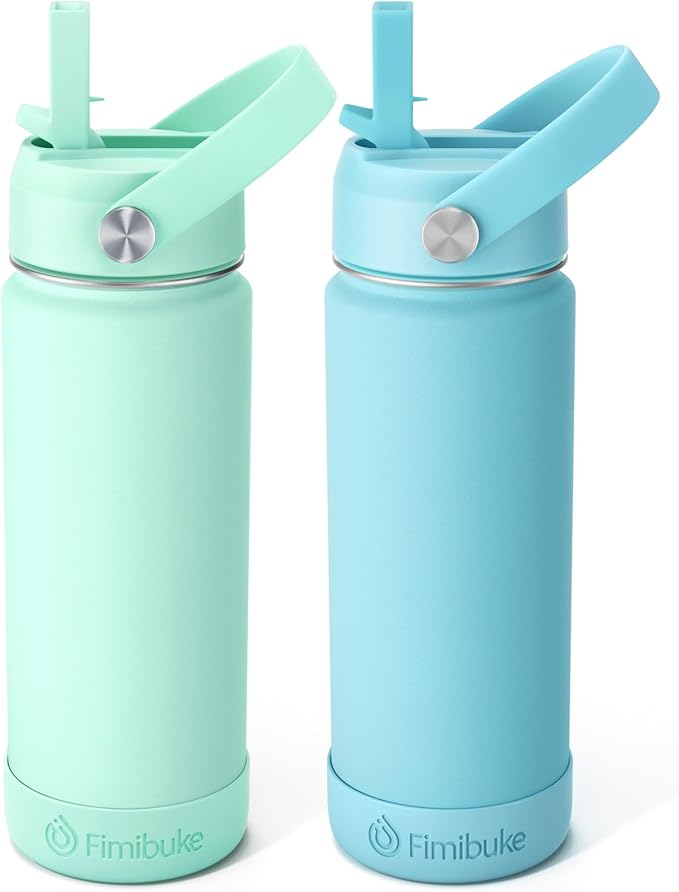 Fimibuke Kids Insulated Water Bottle - 18oz BPA-FREE Kids Cup with Straw Double Wall Vacuum Tumbler 18/8 Stainless Steel Leak Proof Toddler Water Bottle for School Boys Girls (2 Pack,Underwater World)