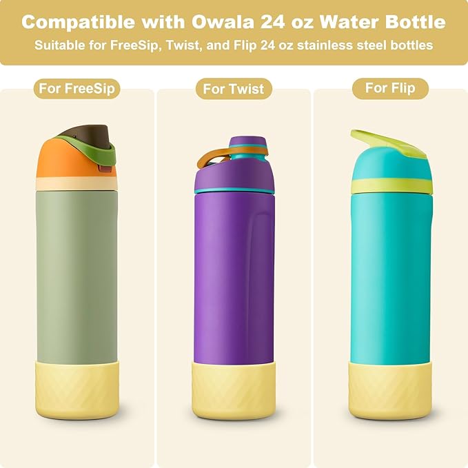 2PCS Silicone Water Bottle Boot for Owala 24oz 32oz 40oz, Anti-Slip Protective Sleeve Bottom Bumper Protector for FreeSip, Twist, and Flip Stainless Steel Water Bottles