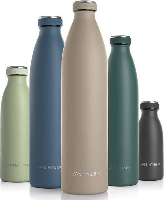 LARS NYSØM Stainless Steel Insulated XL Water Bottle 12oz 17oz 25oz 34oz 51oz | BPA-free Insulated Thermo Flask for Hot and Cold Beverages | Leakproof Large Drinking Bottle (Greige, 51oz)