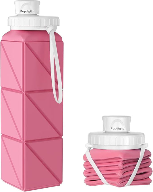 Collapsible Water Bottles,BPA-Free Leak-Proof Silicone Foldable Water Bottle Cup 20.6oz,Durable Lightweight Bottle for Gym Travel Camping Hiking Running (Pink)