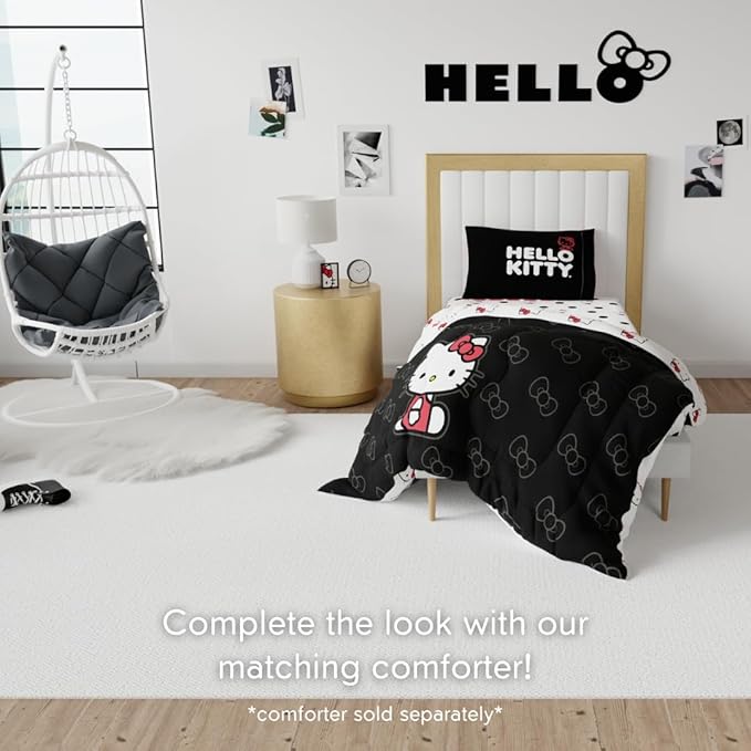 Franco Collectibles Hello Kitty Polka Dot Bedding Super Soft Microfiber 3 Piece Twin Sheet Set, (Officially Licensed Product)